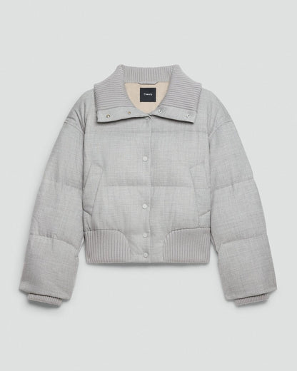 Collared Puffer Jacket in Stretch Flannel