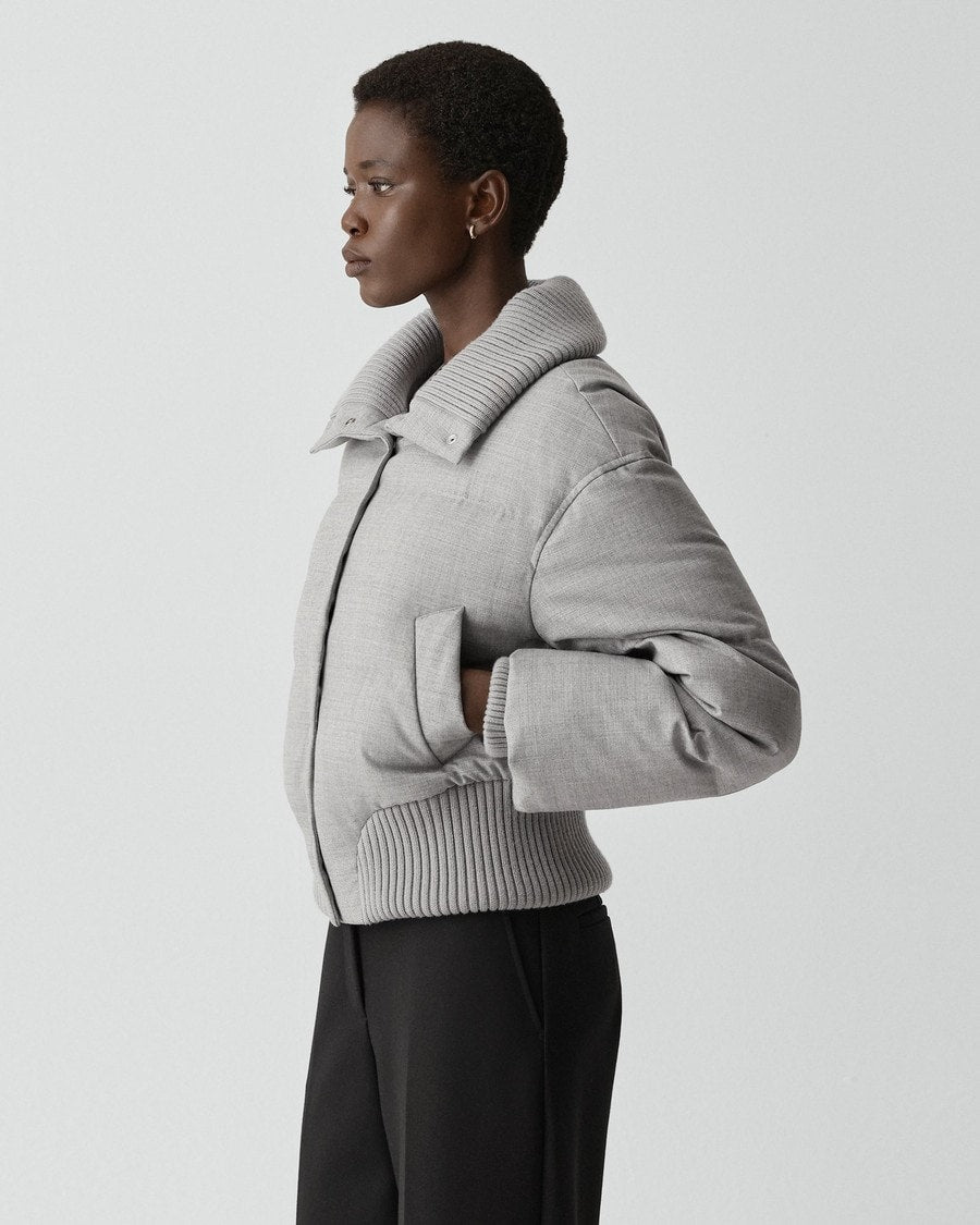 Collared Puffer Jacket in Stretch Flannel