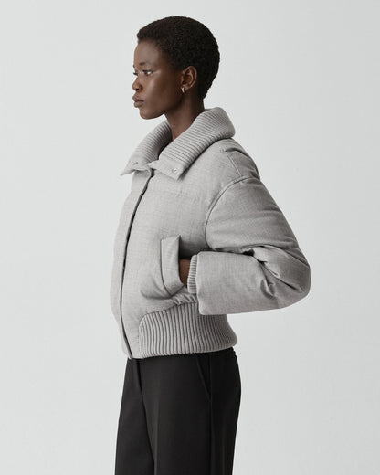 Collared Puffer Jacket in Stretch Flannel