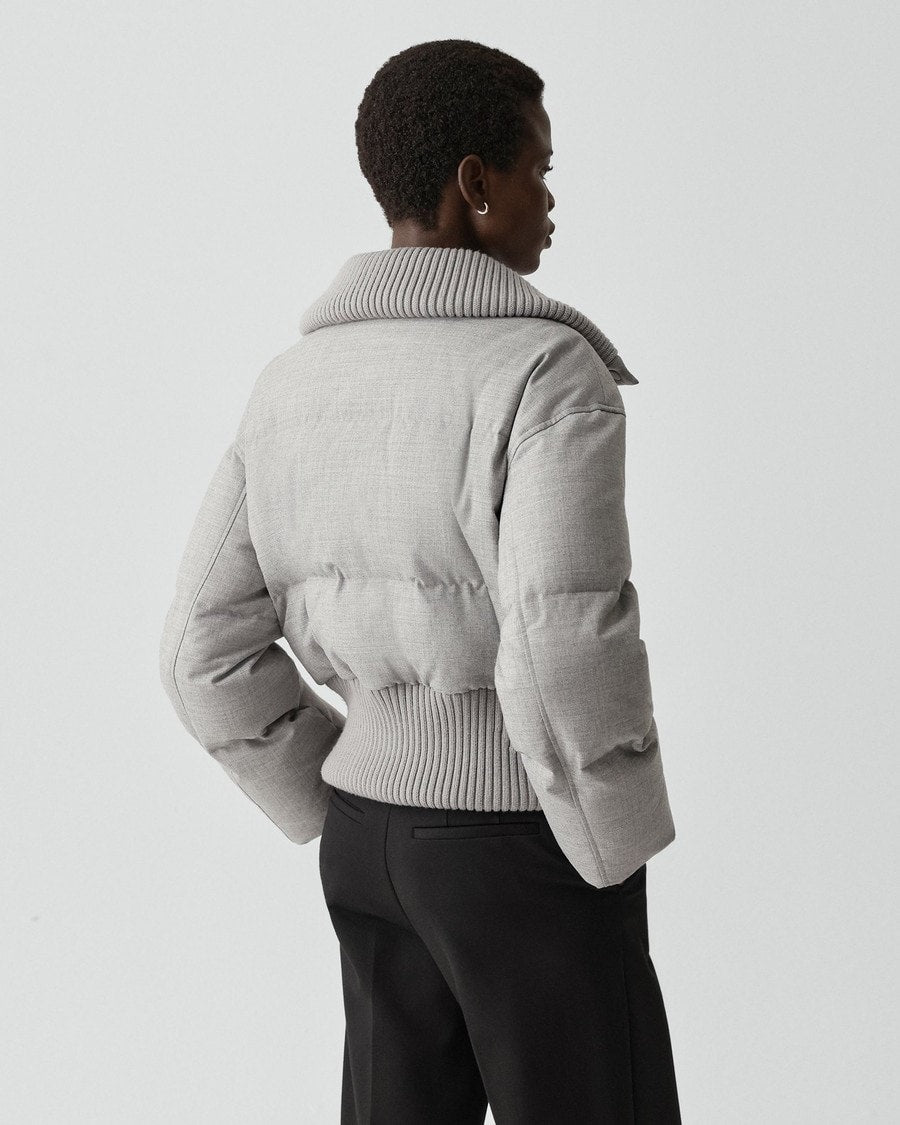Collared Puffer Jacket in Stretch Flannel