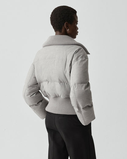 Collared Puffer Jacket in Stretch Flannel