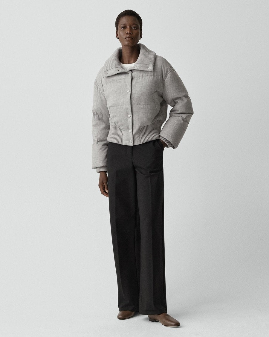 Collared Puffer Jacket in Stretch Flannel