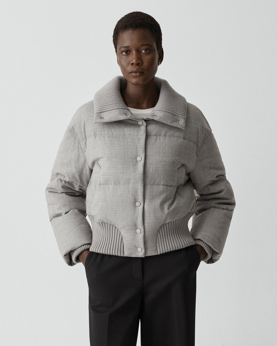 Collared Puffer Jacket in Stretch Flannel