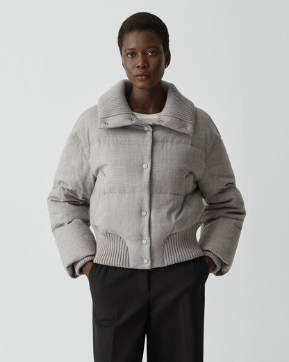 Collared Puffer Jacket in Stretch Flannel