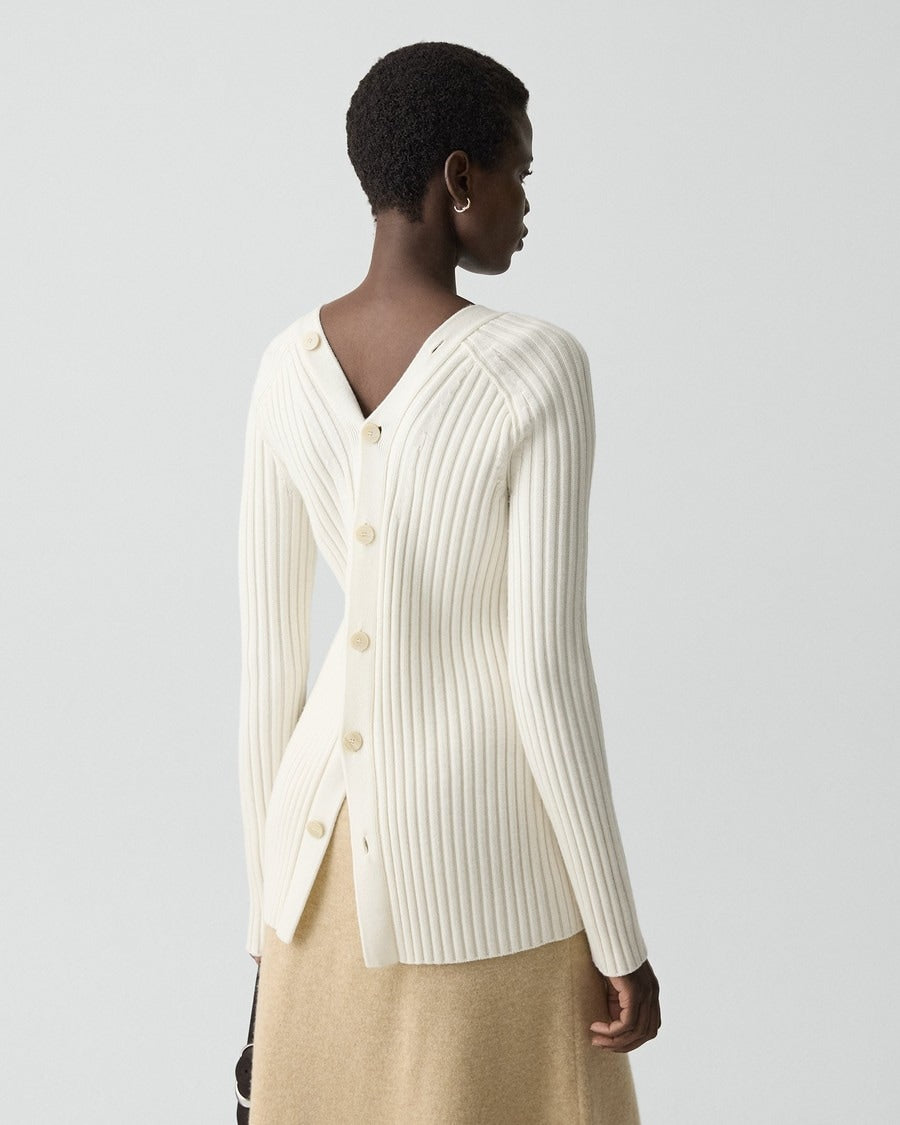 Button-Back Cardigan in Merino Wool