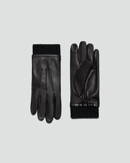Ribbed Cuff Tech Gloves in Leather