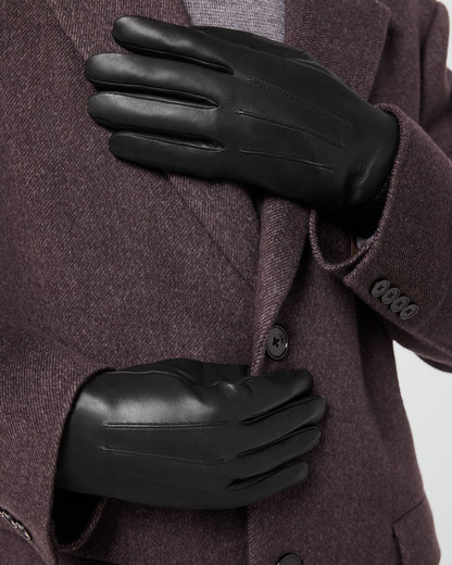 Ribbed Cuff Tech Gloves in Leather