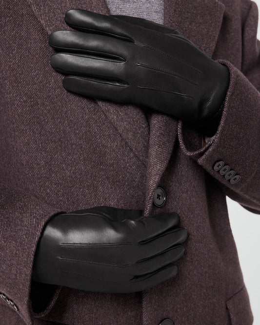 Ribbed Cuff Tech Gloves in Leather