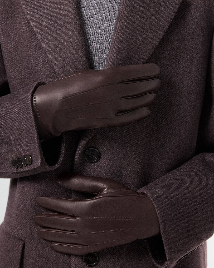 Ribbed Cuff Tech Gloves in Leather