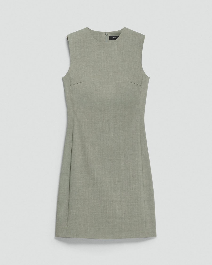 Sleeveless Fitted Dress in Wool Gabardine
