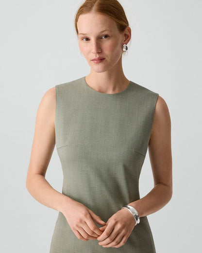 Sleeveless Fitted Dress in Wool Gabardine