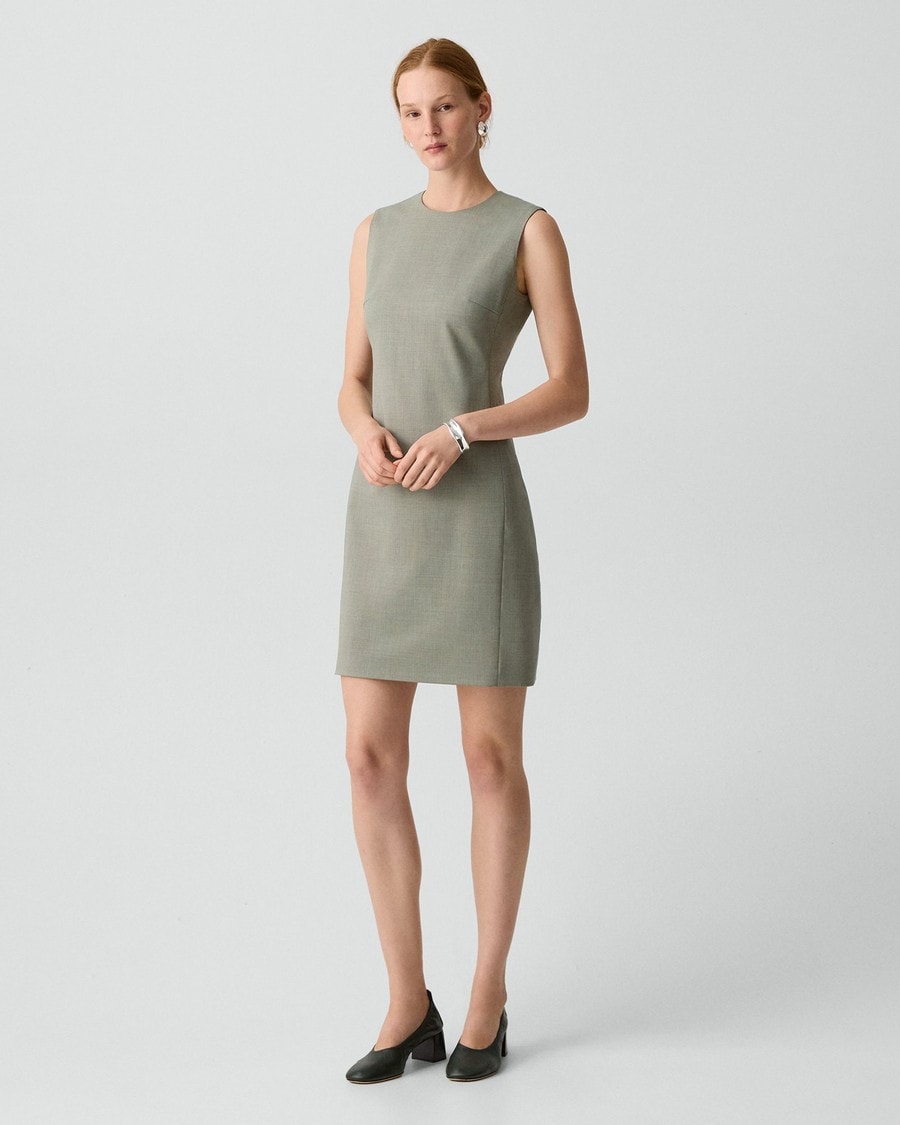 Sleeveless Fitted Dress in Wool Gabardine