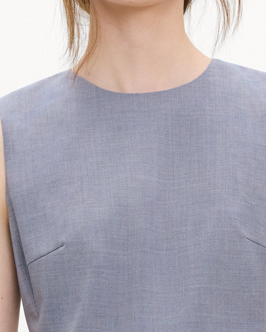 Sleeveless Fitted Dress in Wool Gabardine