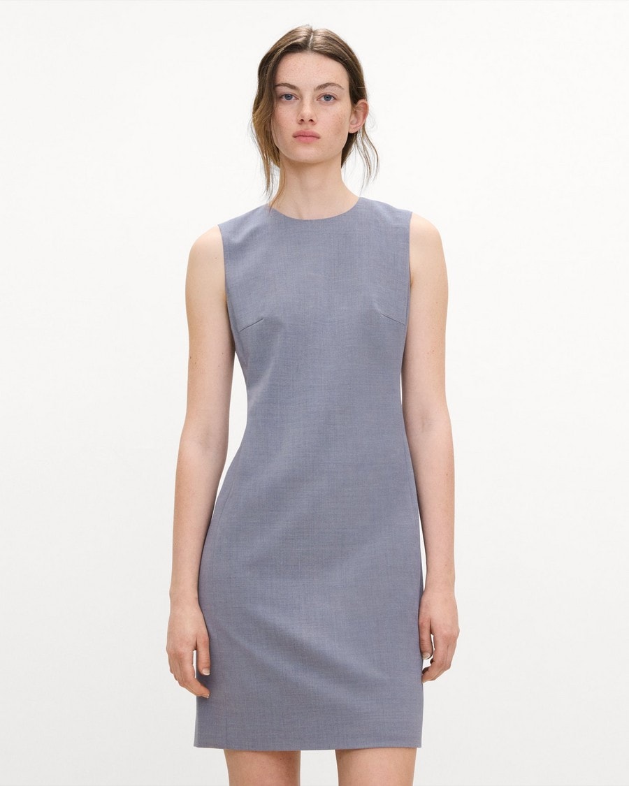 Sleeveless Fitted Dress in Wool Gabardine