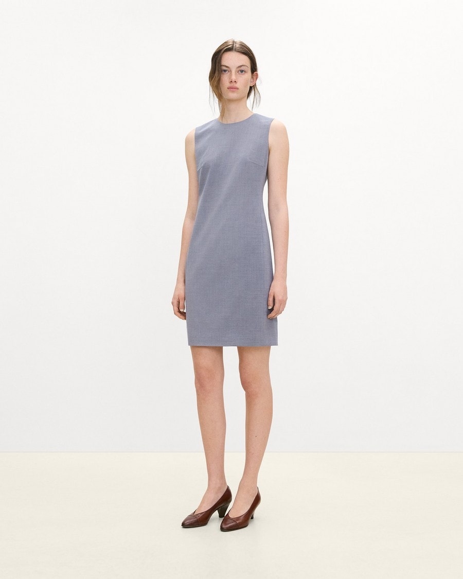 Sleeveless Fitted Dress in Wool Gabardine