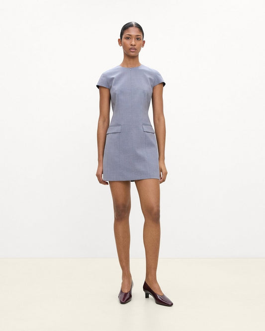 Zip Mini Dress in Wool Gabardine