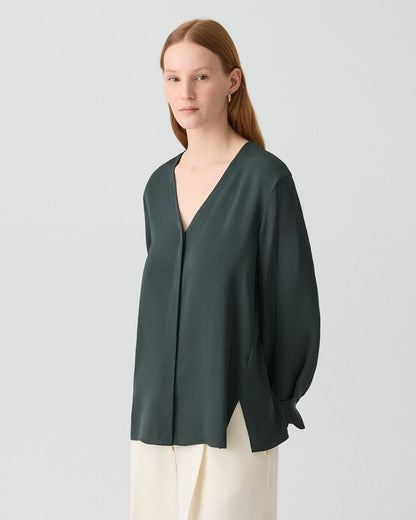 V-Neck Blouse in Silk Georgette
