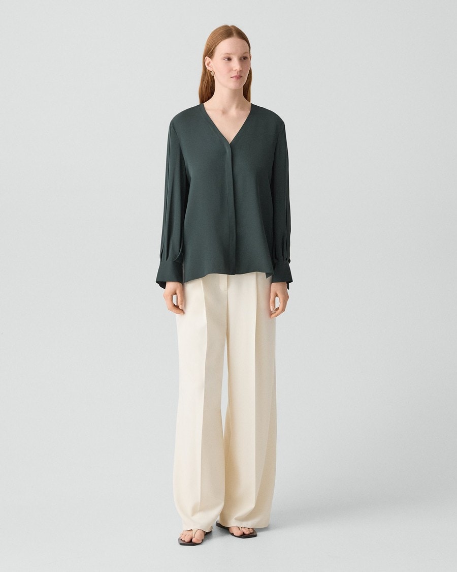 V-Neck Blouse in Silk Georgette