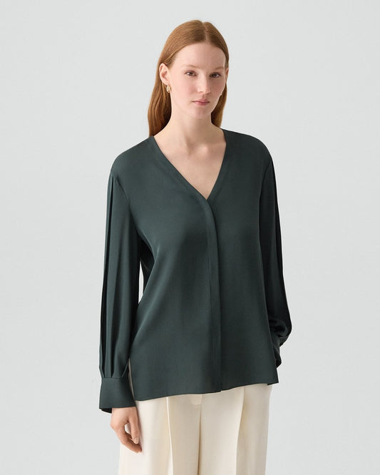 V-Neck Blouse in Silk Georgette