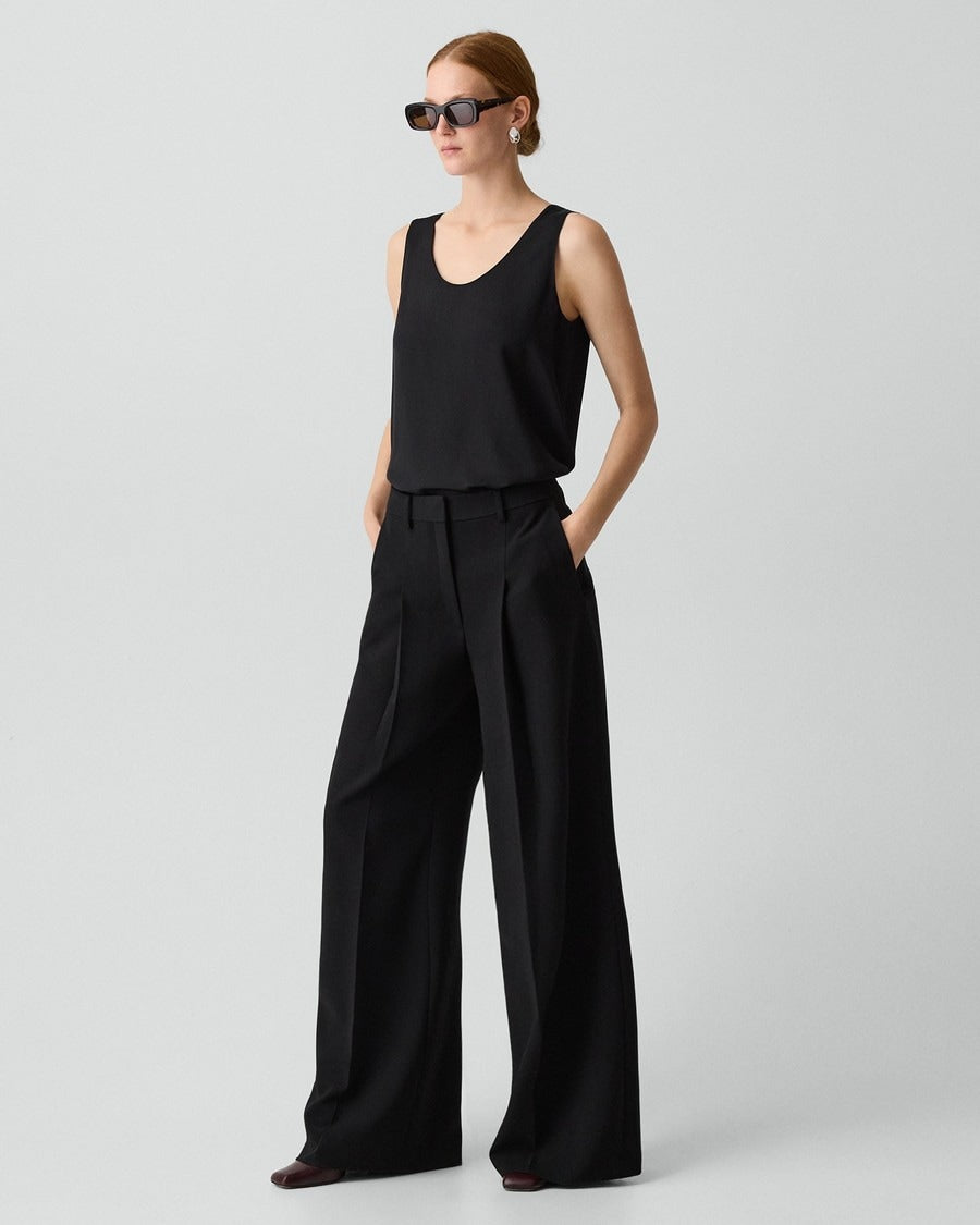 Pleated Wide-Leg Pant, 30'' in Admiral Crepe