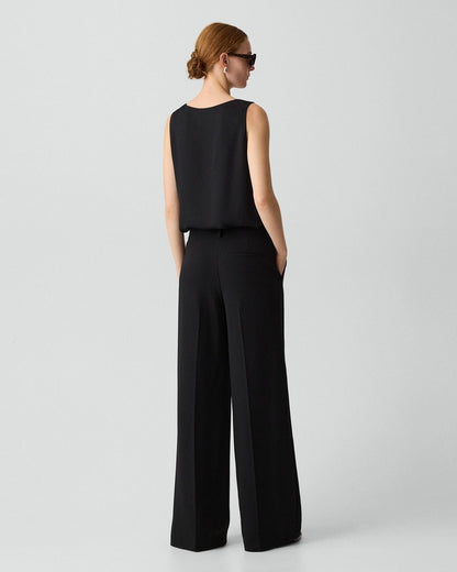 Pleated Wide-Leg Pant, 30'' in Admiral Crepe