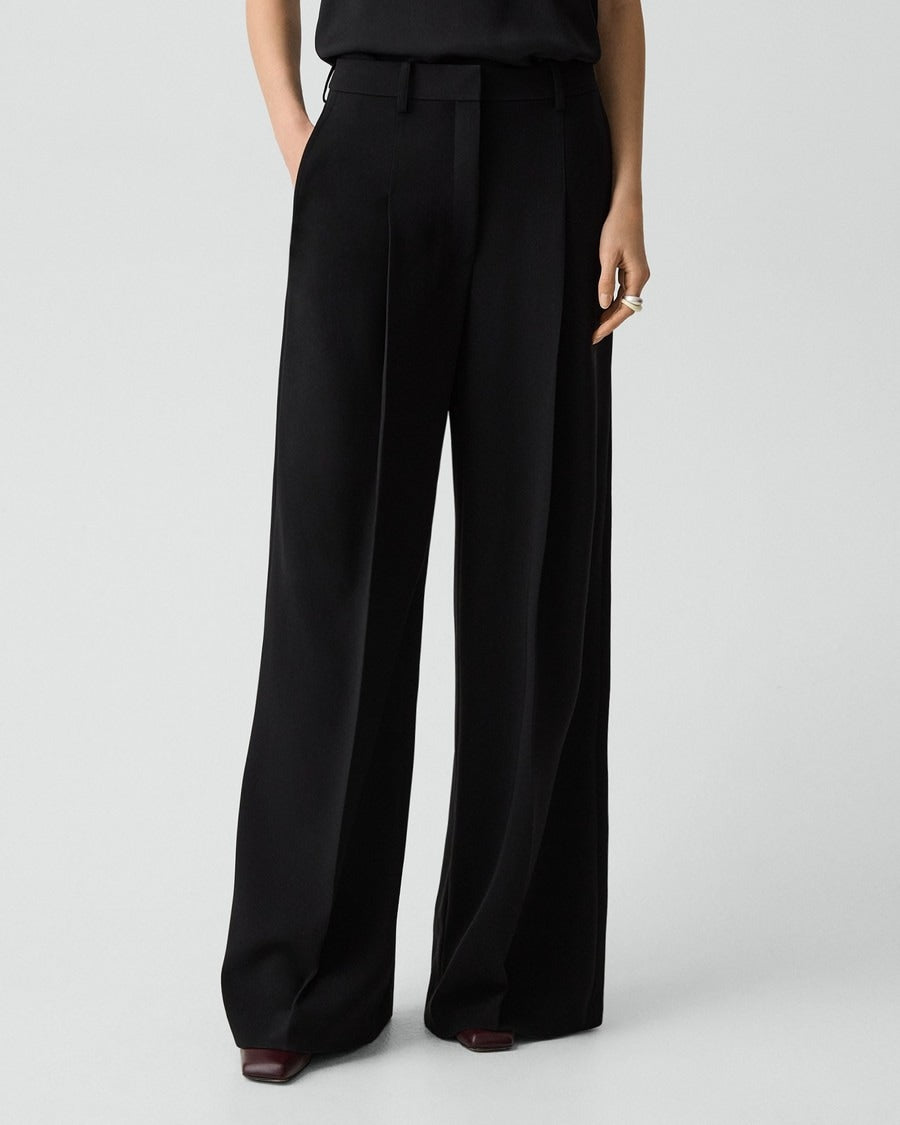 Pleated Wide-Leg Pant, 30'' in Admiral Crepe