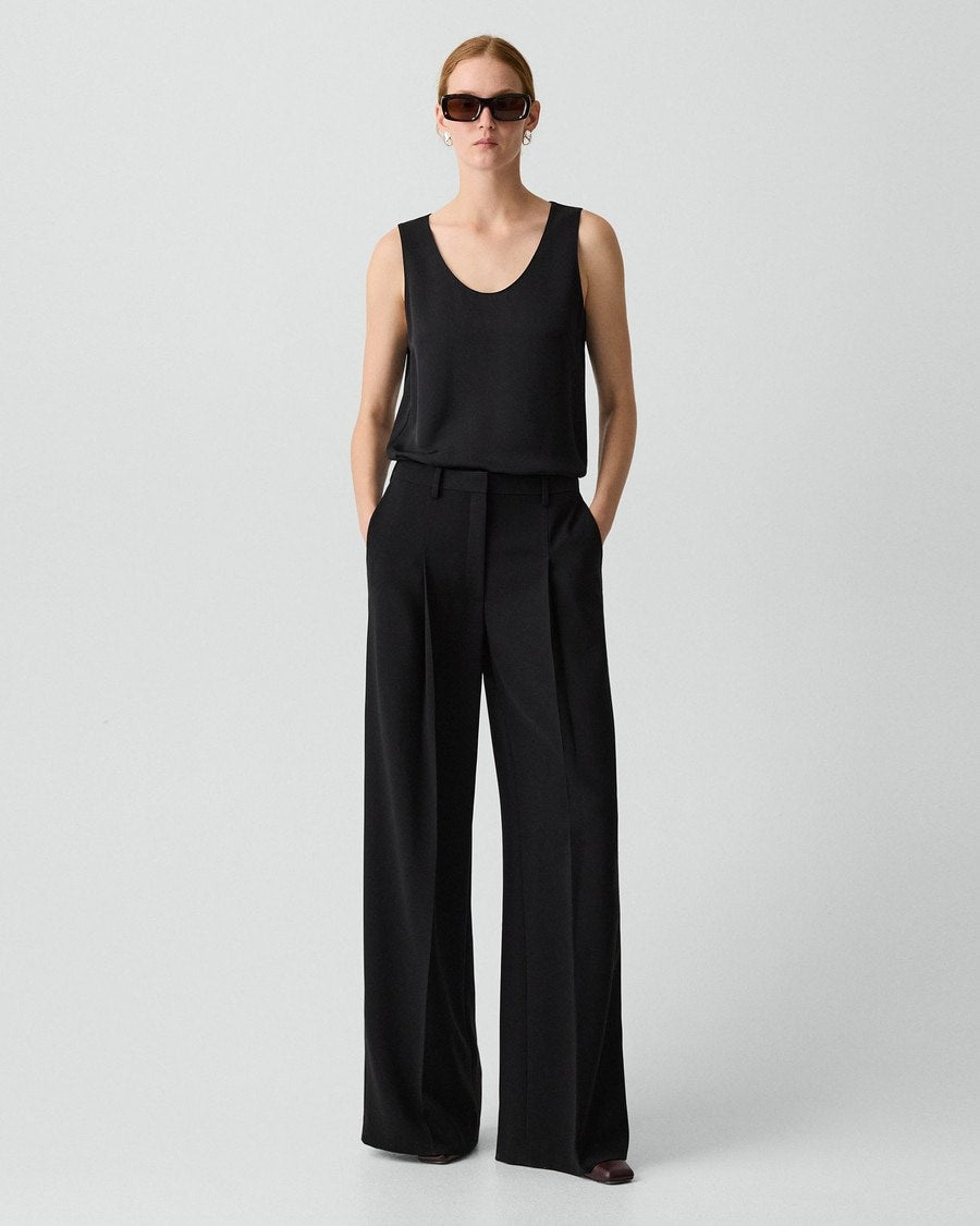 Pleated Wide-Leg Pant, 30'' in Admiral Crepe