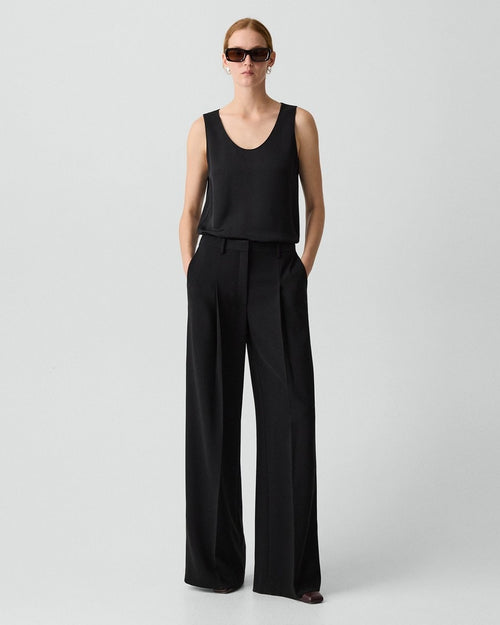 Pleated Wide-Leg Pant, 30'' in Admiral Crepe