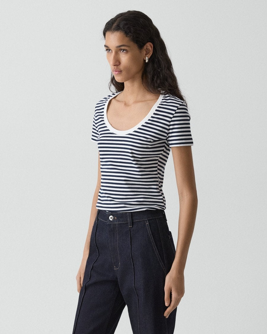 Scoop Neck Tee in Jersey Stripe