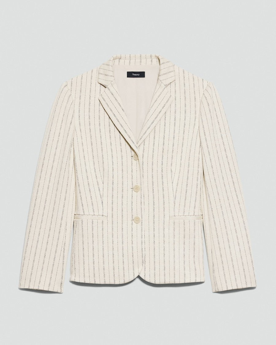 Shrunken Three-Button Blazer in Striped Crepe Jersey