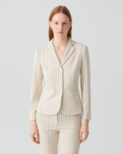 Shrunken Three-Button Blazer in Striped Crepe Jersey