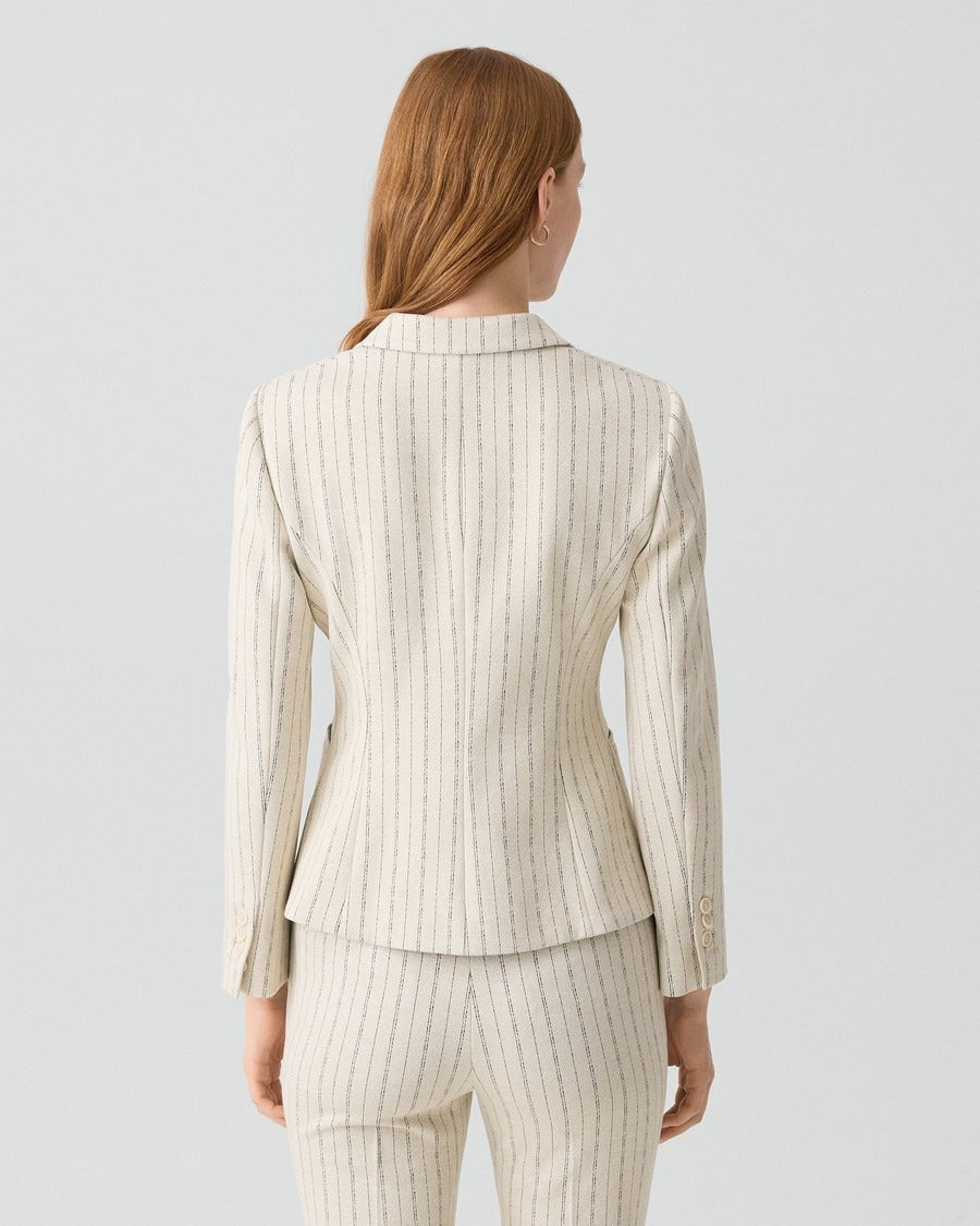 Shrunken Three-Button Blazer in Striped Crepe Jersey