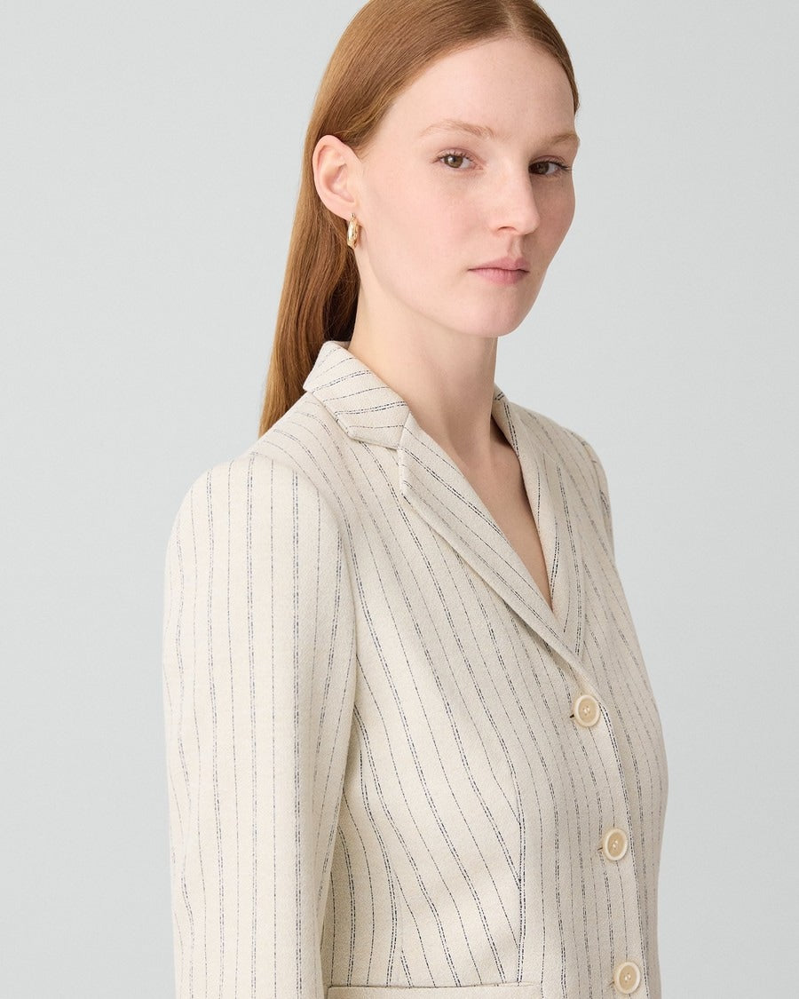 Shrunken Three-Button Blazer in Striped Crepe Jersey