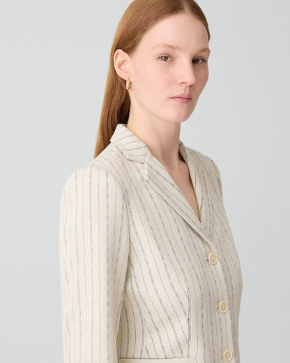 Shrunken Three-Button Blazer in Striped Crepe Jersey