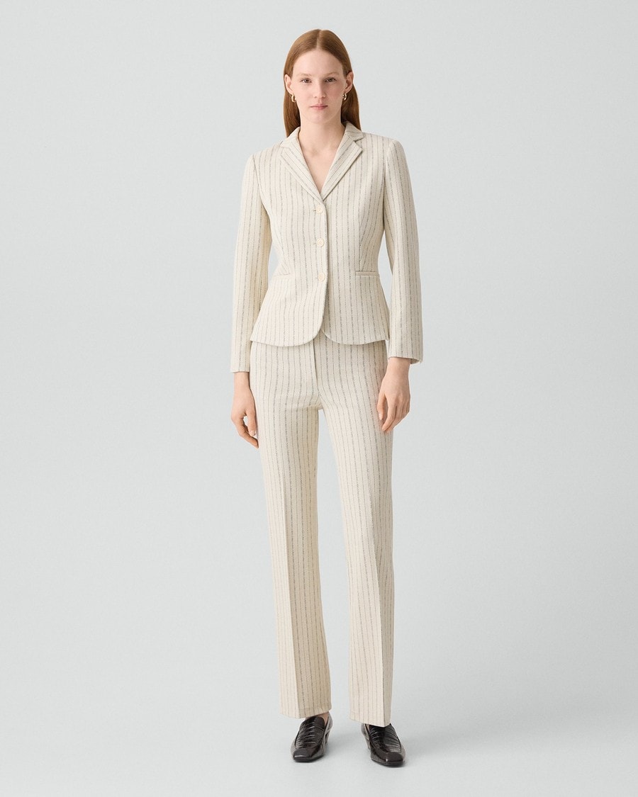 Shrunken Three-Button Blazer in Striped Crepe Jersey