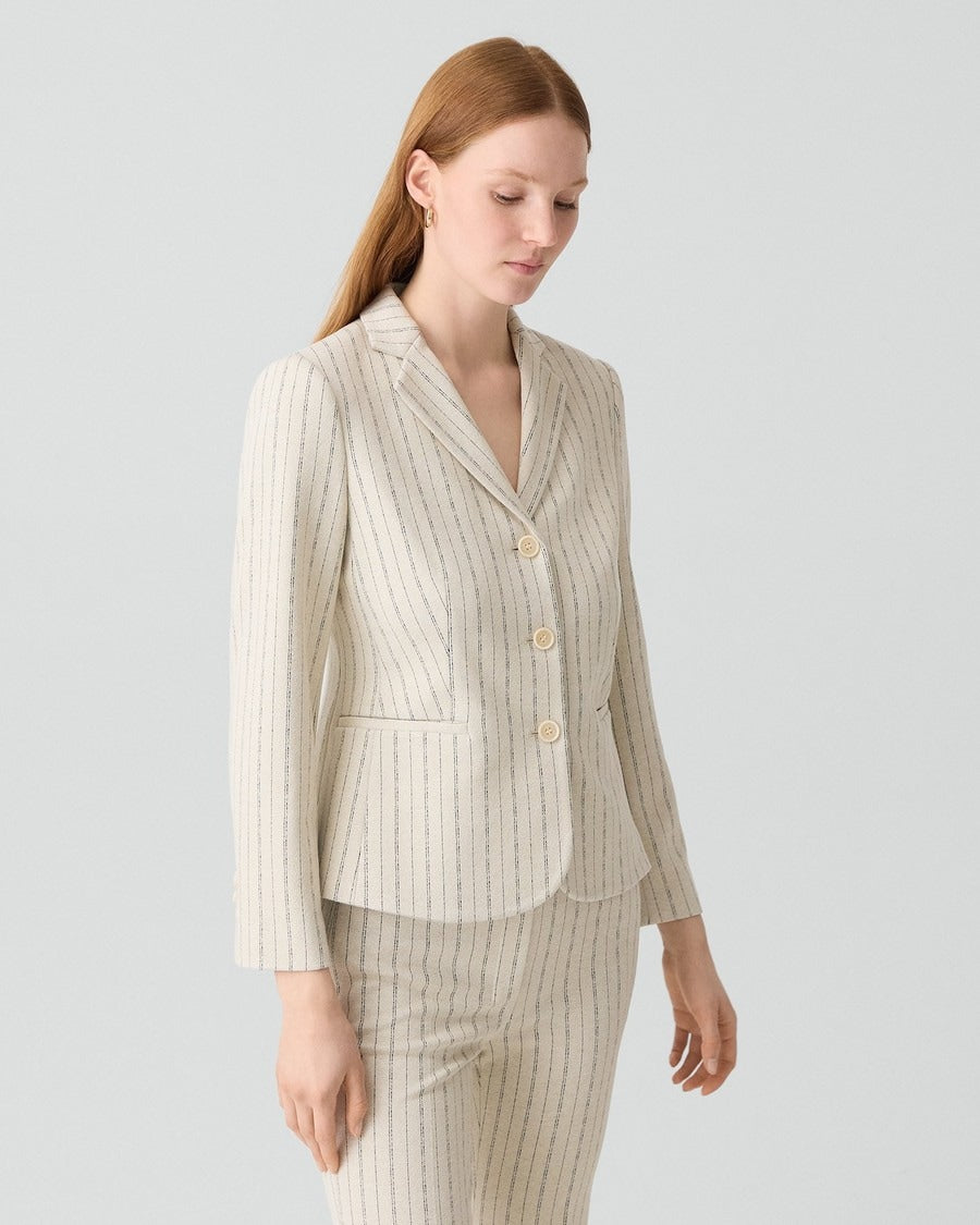 Shrunken Three-Button Blazer in Striped Crepe Jersey