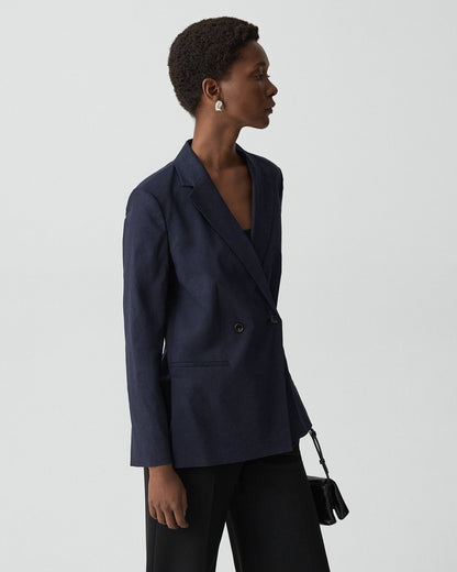 Vented Double-Breasted Blazer in Good Linen