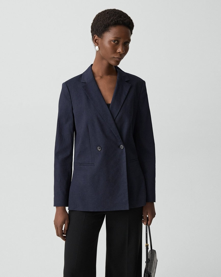 Vented Double-Breasted Blazer in Good Linen