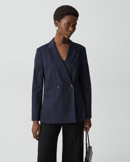 Vented Double-Breasted Blazer in Good Linen