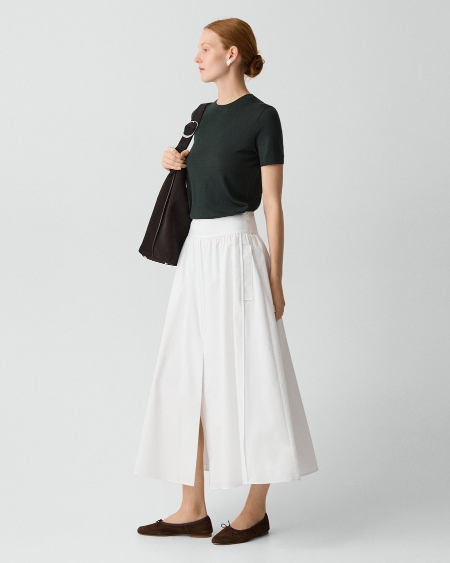 Vented Skirt in Relaxed Poplin