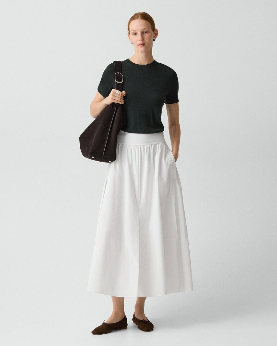 Vented Skirt in Relaxed Poplin