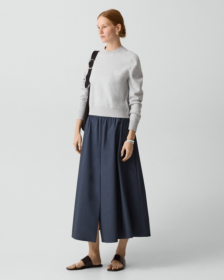 Vented Skirt in Relaxed Poplin