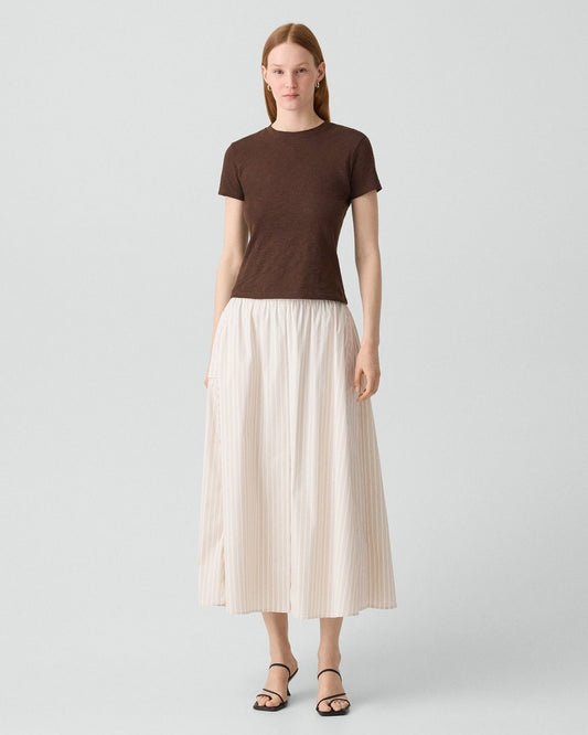 Vented Skirt in Striped Cotton-Blend