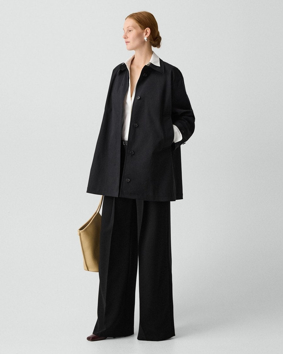 A-Line Trench Coat in Sleek Cotton