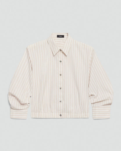 Cropped Shirt in Striped Cotton-Blend