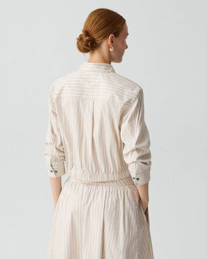 Cropped Shirt in Striped Cotton-Blend