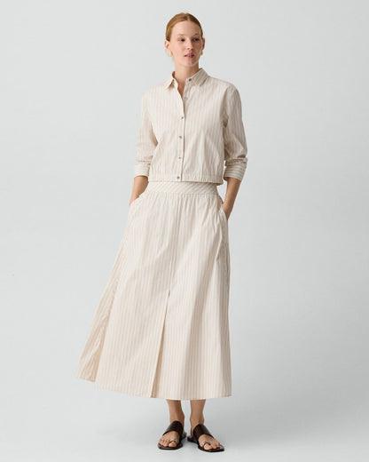 Cropped Shirt in Striped Cotton-Blend
