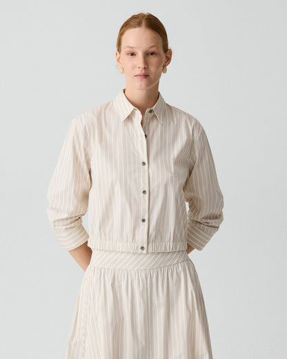 Cropped Shirt in Striped Cotton-Blend