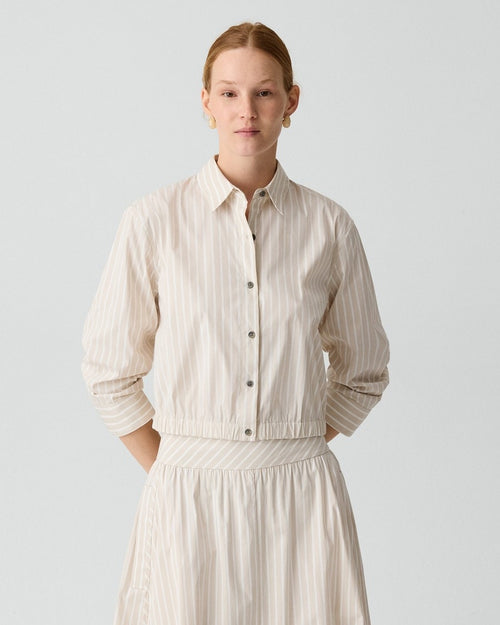Cropped Shirt in Striped Cotton-Blend