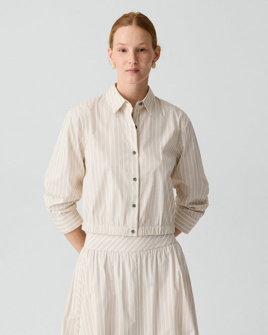 Cropped Shirt in Striped Cotton-Blend